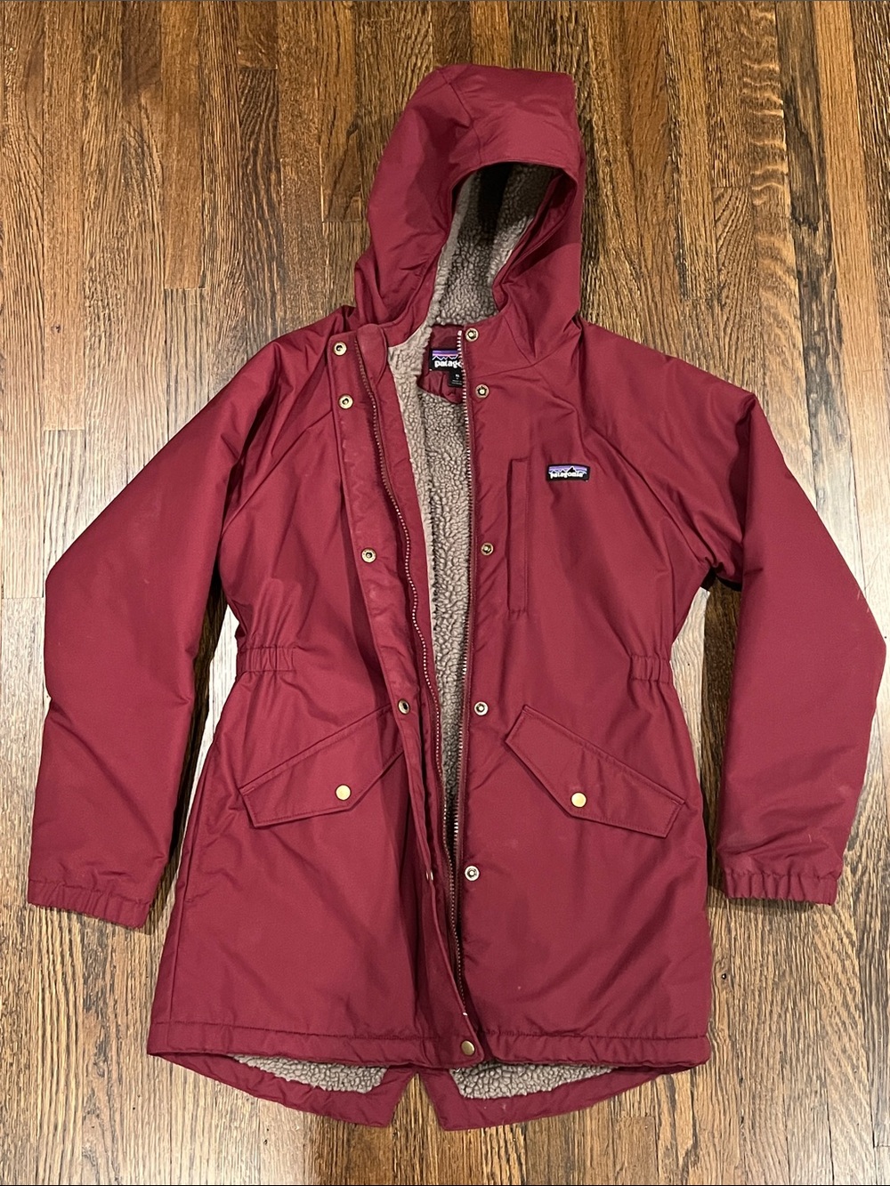 Patagonia Girl’s Hooded Parka Jacket - maroon and gray- youth XL